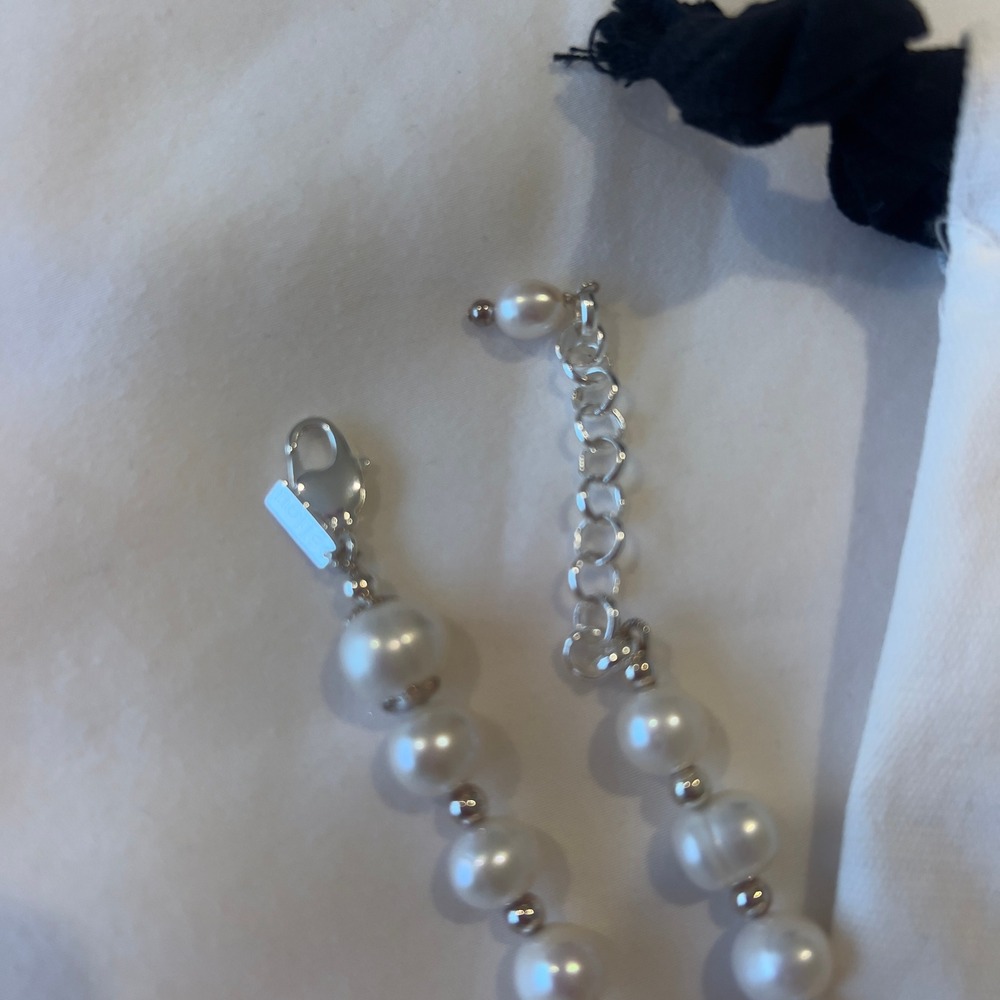 Eliou Pearl Necklace with Silver Spacer Beads and Dust Bag - Picture 3 of 5